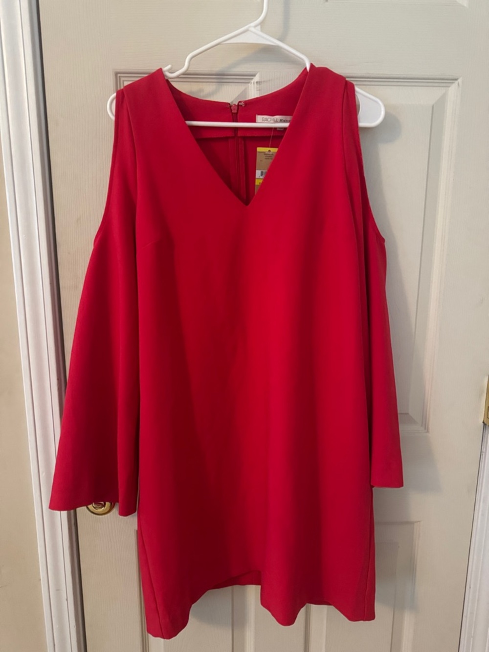 RACHEL Rachel Roy Red Cold-Shoulder V-Neck Long Sleeve Dress